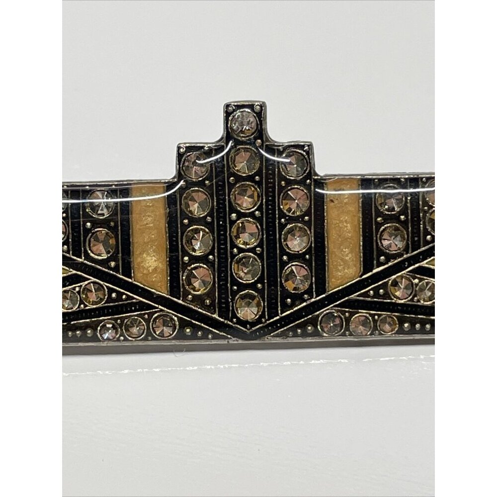 Vtg PIERRE BEX? Style JEWELRY ART DECO Ocean Liner ENAMEL BROOCH Pin Rhinestones - Picture 9 of 11